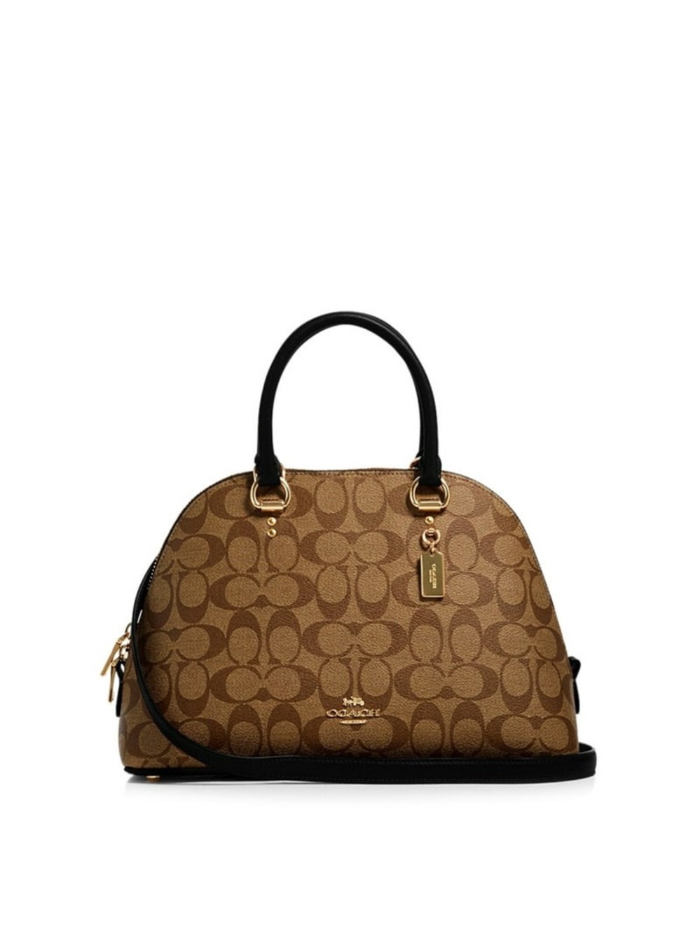 Coach Katie Satchel  Signature Canvas Brown Satchel with Black Trim and Handles